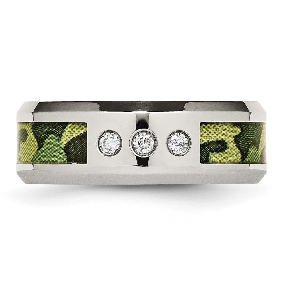 Exclusive 8mm Polished Stainless Steel Camouflage Band with 1/10 Carat Diamond - Stylish Luxury