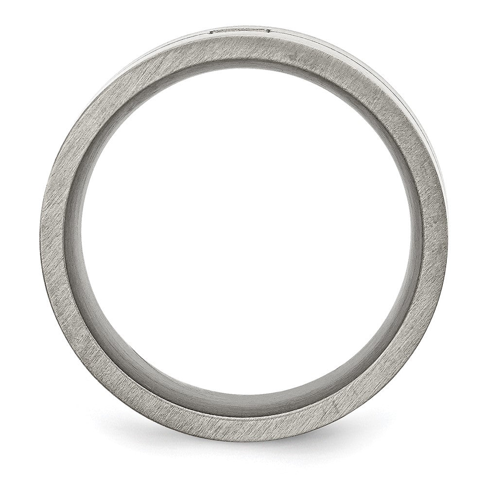 High-Quality 10mm Flat Band: Antiqued & Brushed Stainless Steel with .03ct Black Diamond - Stylish Value!
