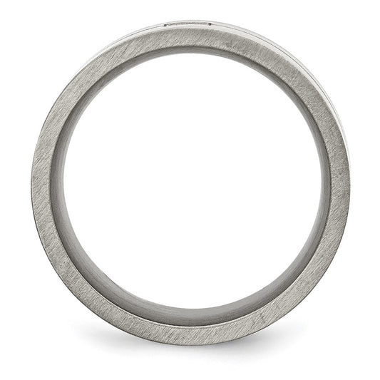 High-Quality 10mm Flat Band: Antiqued & Brushed Stainless Steel with .03ct Black Diamond - Stylish Value!