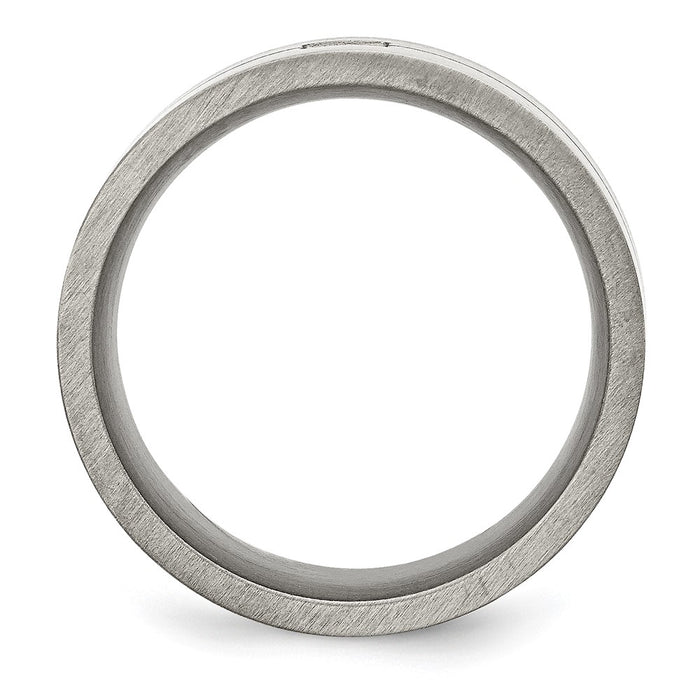 High-Quality 10mm Flat Band: Antiqued & Brushed Stainless Steel with .03ct Black Diamond - Stylish Value!-2