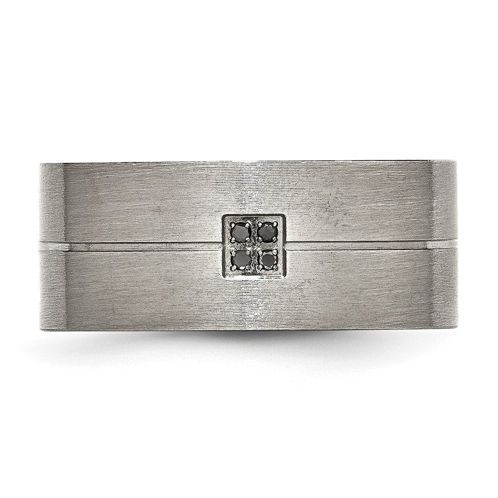 Buy Stylish 10mm Flat Band - Antiqued Chisel Stainless Steel with .03 Carat Black Diamond