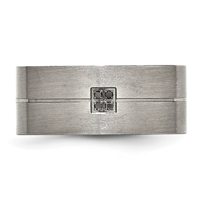 Buy Stylish 10mm Flat Band - Antiqued Chisel Stainless Steel with .03 Carat Black Diamond-4