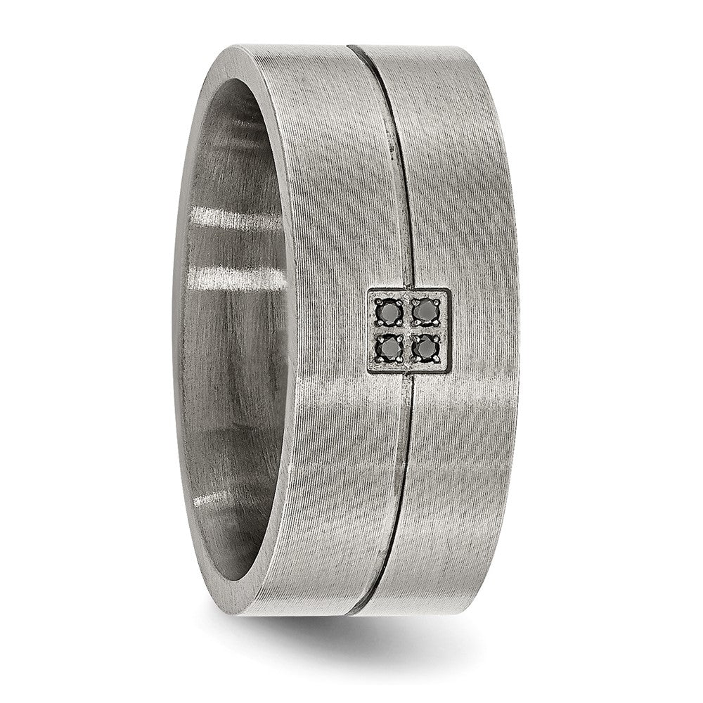 Buy Stylish Antiqued 10mm Flat Band in Stainless Steel with .03ct Black Diamond