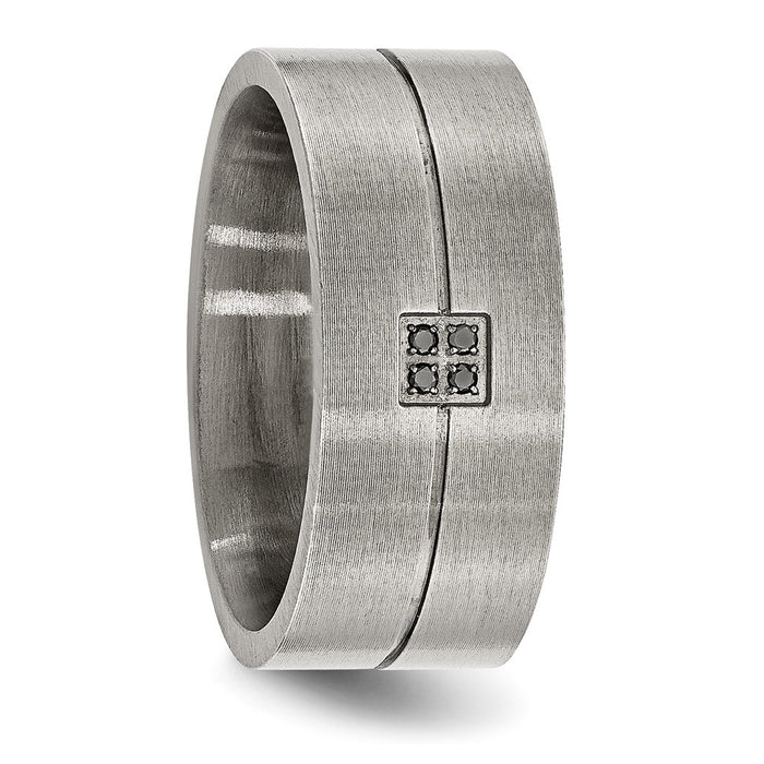 Buy Luxury 10mm Antiqued Stainless Steel Flat Band with .03 Carat Black Diamond-5