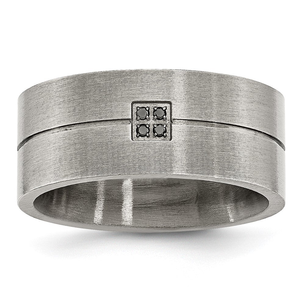 Buy Stylish Antiqued 10mm Flat Band in Chisel Stainless Steel with 0.03ct Black Diamond