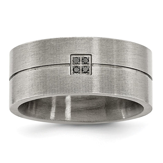 Buy Stylish Antiqued 10mm Flat Band in Chisel Stainless Steel with 0.03ct Black Diamond