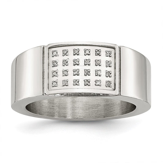 Buy Stylish Chisel Polished Stainless Steel Band with 1/10 Carat Diamond - 9.5mm