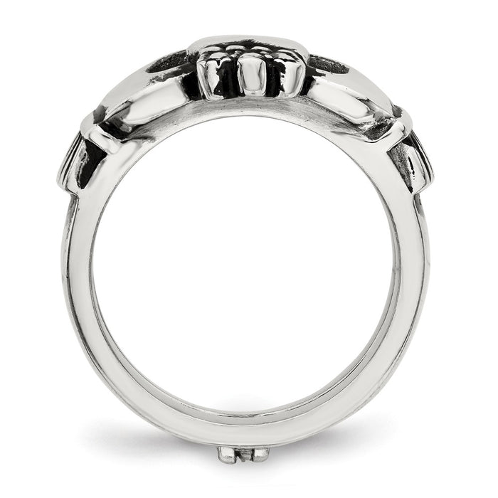 Buy Stylish Antiqued Stainless Steel Claddagh Ring - 8mm Chiseled Design-2