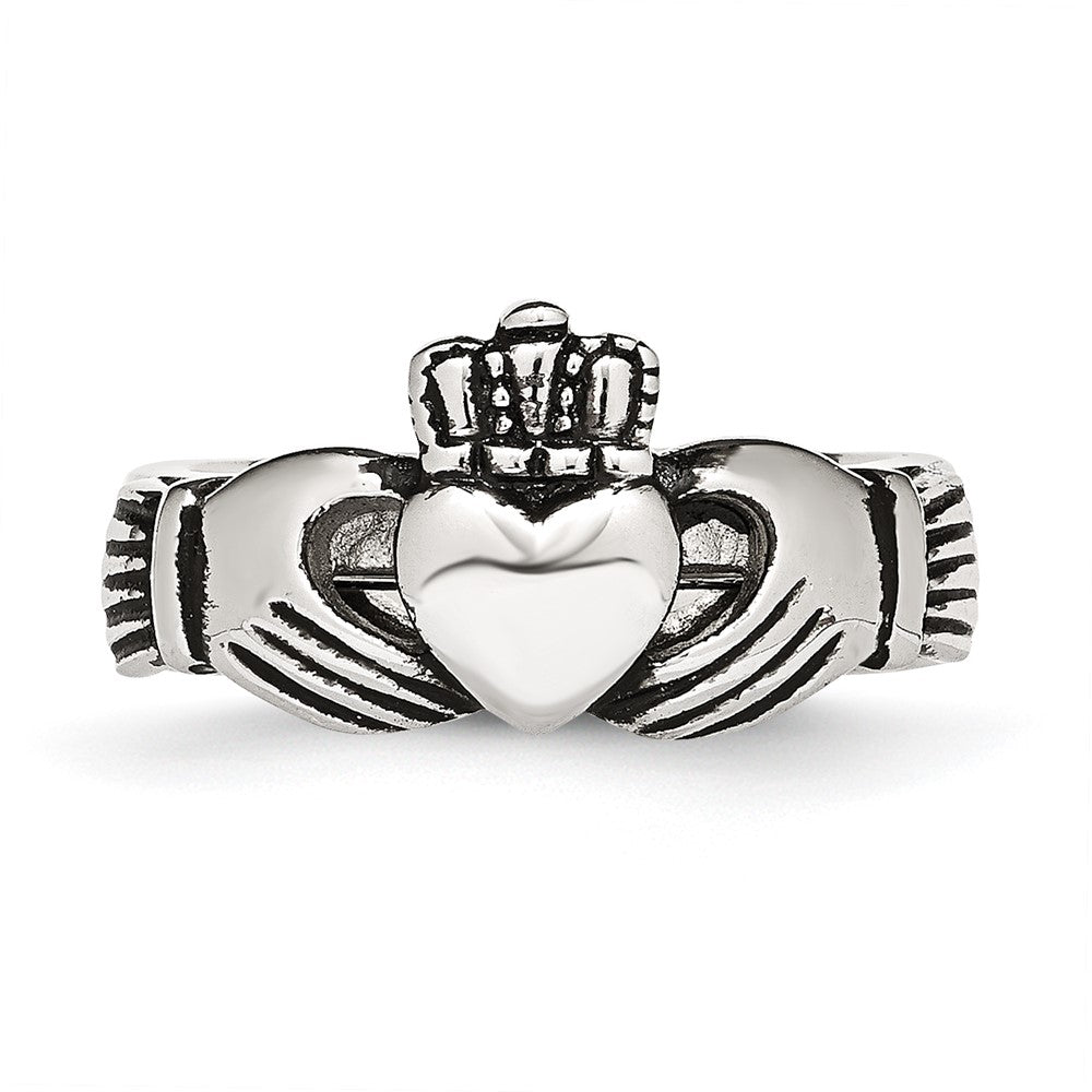 Shop Exclusive Antiqued Stainless Steel Claddagh Ring - Stylish Hinged Design