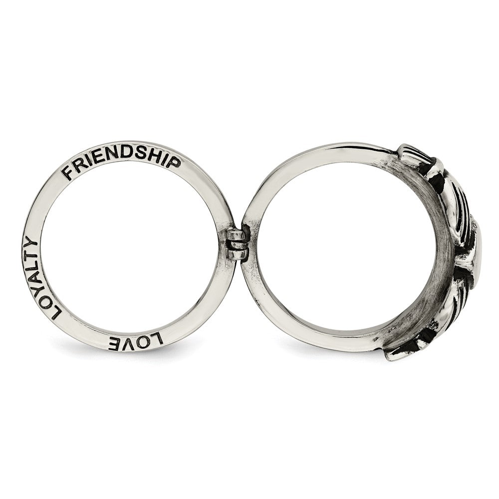 Shop Exclusive Antiqued Stainless Steel Claddagh Ring - Stylish Hinged Design