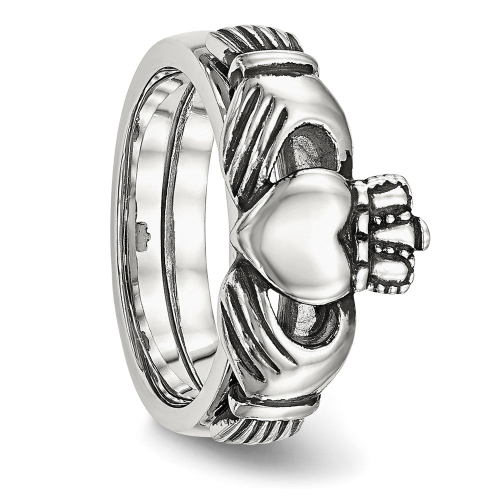 Buy Stylish Antiqued Stainless Steel Claddagh Ring - 8mm Chiseled Design