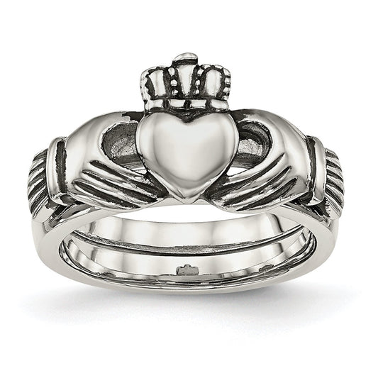 Shop Exclusive Antiqued Stainless Steel Claddagh Ring - Stylish Hinged Design