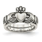 Buy Stylish Antiqued Stainless Steel Claddagh Ring - 8mm Chiseled Design-2