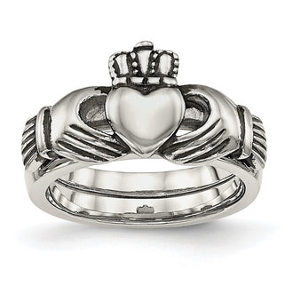 Buy Stylish Antiqued Stainless Steel Claddagh Ring - 8mm Chiseled Design