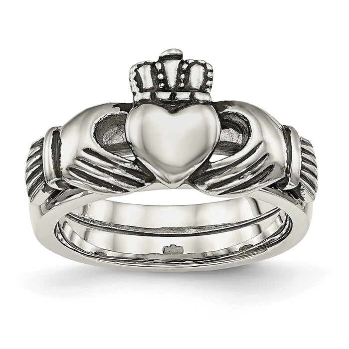 Buy Stylish Antiqued Stainless Steel Claddagh Ring - 8mm Chiseled Design-1