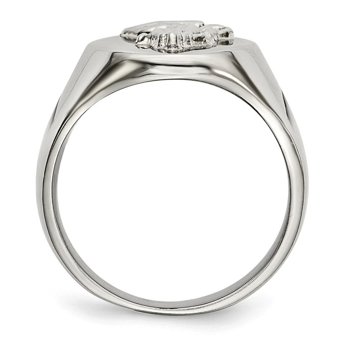 Exclusive Polished Stainless Steel Chisel Ring with Sterling Silver Praying Hands-2