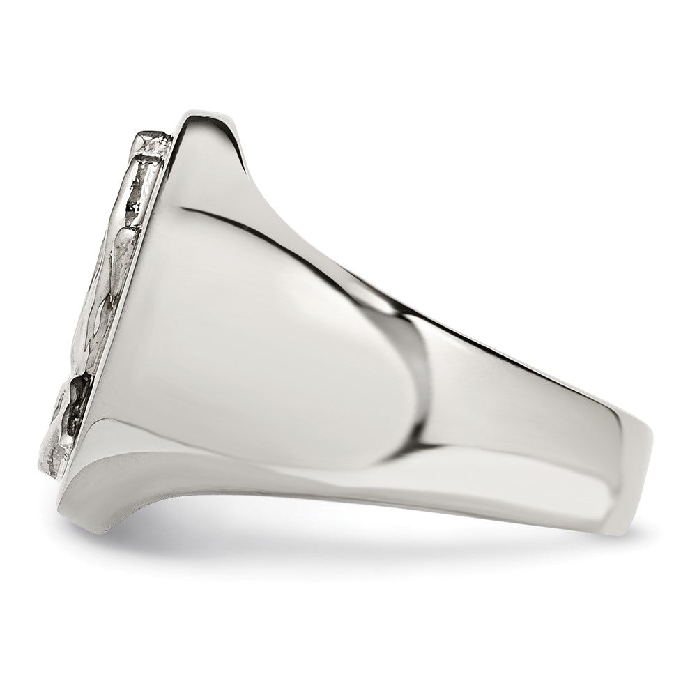 Exclusive Polished Stainless Steel Chisel Ring with Sterling Silver Praying Hands