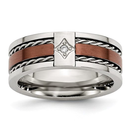 Buy Stylish 8mm Chisel Stainless Steel Band, Brown IP-Plated, 0.02ct Diamond