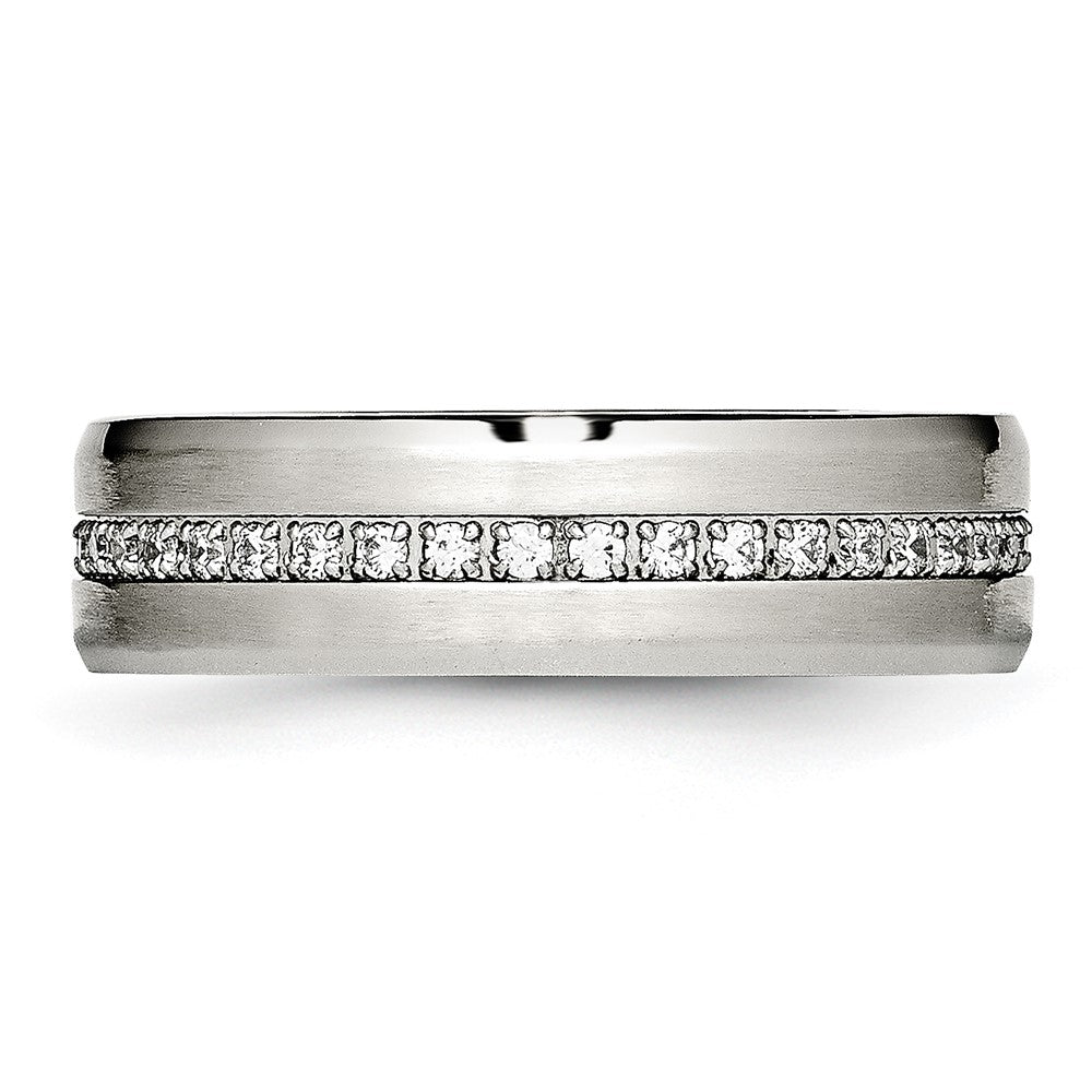 High-quality 6.5mm Chisel Stainless Steel Band with CZ Accents - Stylish Design