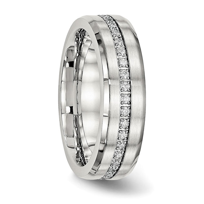 Buy Exclusive 6.5mm Chisel Stainless Steel Band with CZ Accents - Stylish Finish-4