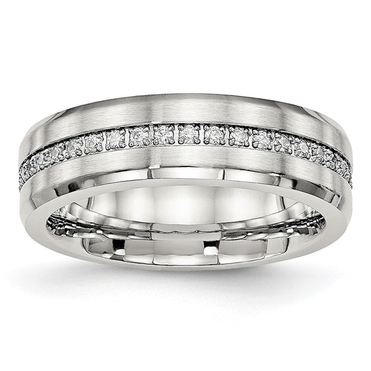 Exclusive Chisel 6.5mm Stainless Steel Band - Stylish Brushed Finish & CZ Accents