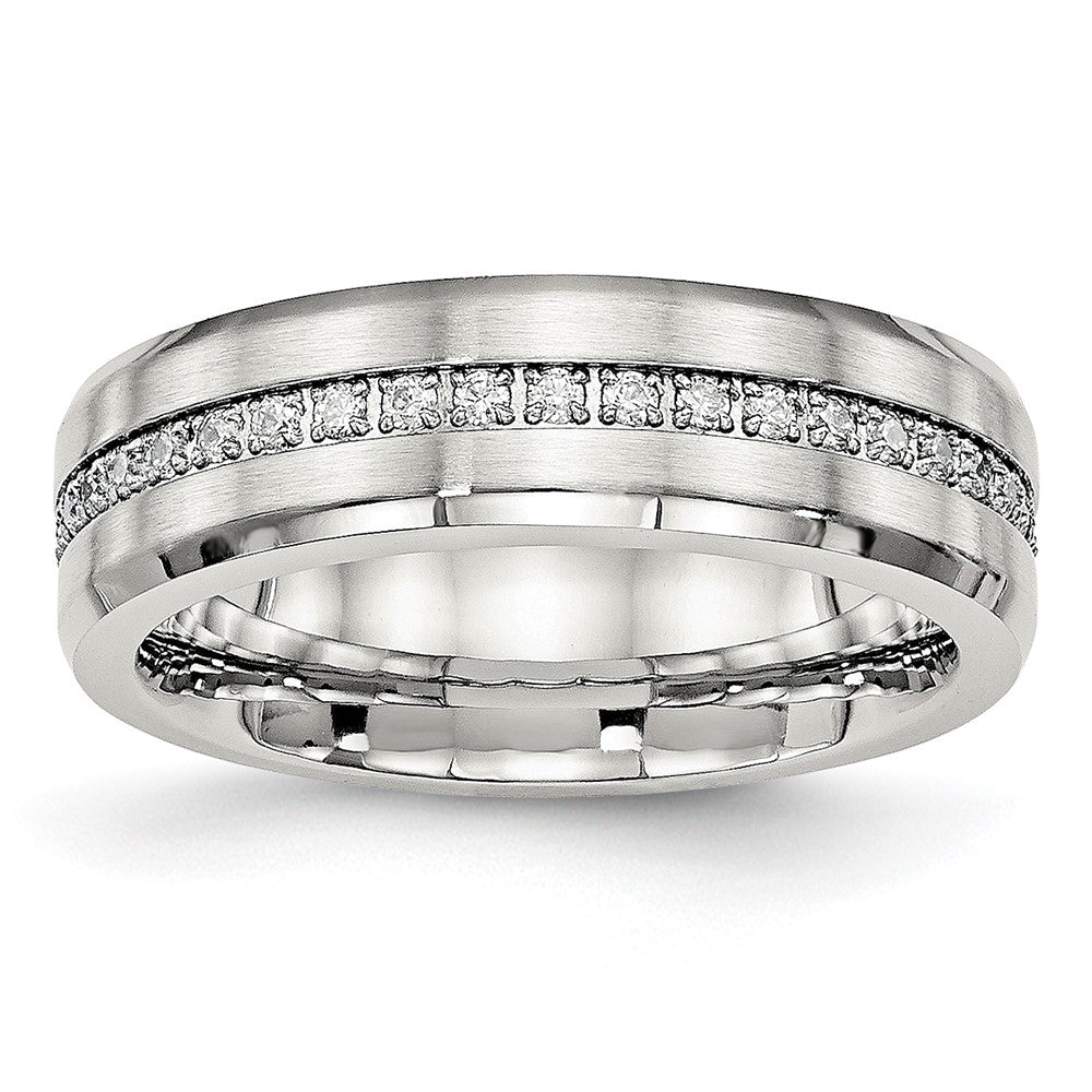 High-quality 6.5mm Chisel Stainless Steel Band with CZ Accents - Stylish Design