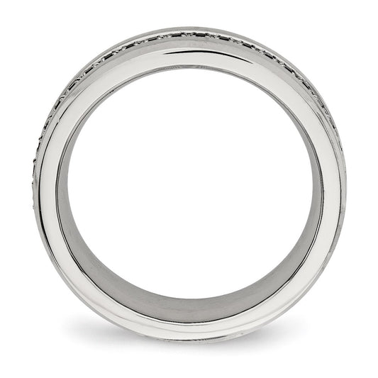 Buy Exclusive 6.5mm Chisel Stainless Steel Band with Polished Black CZ Accents