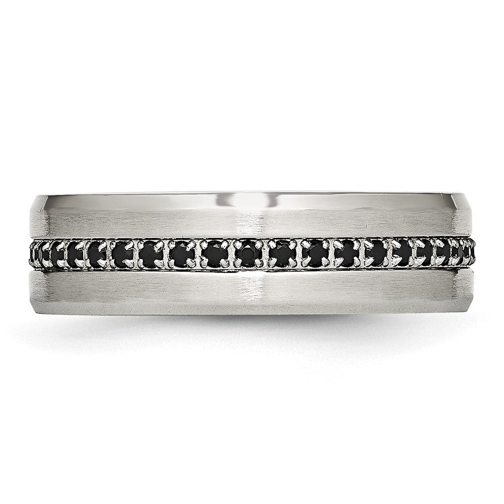Buy Stylish 6.5mm Chisel Stainless Steel Band with Polished Black CZ Accents
