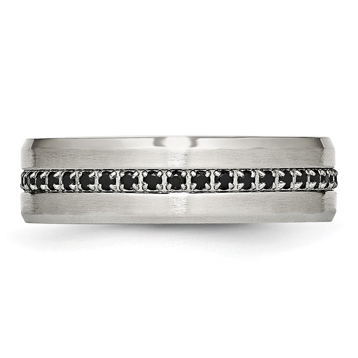 Exclusive 6.5mm Stainless Steel Band with Black CZ Accents - Stylish Design-3