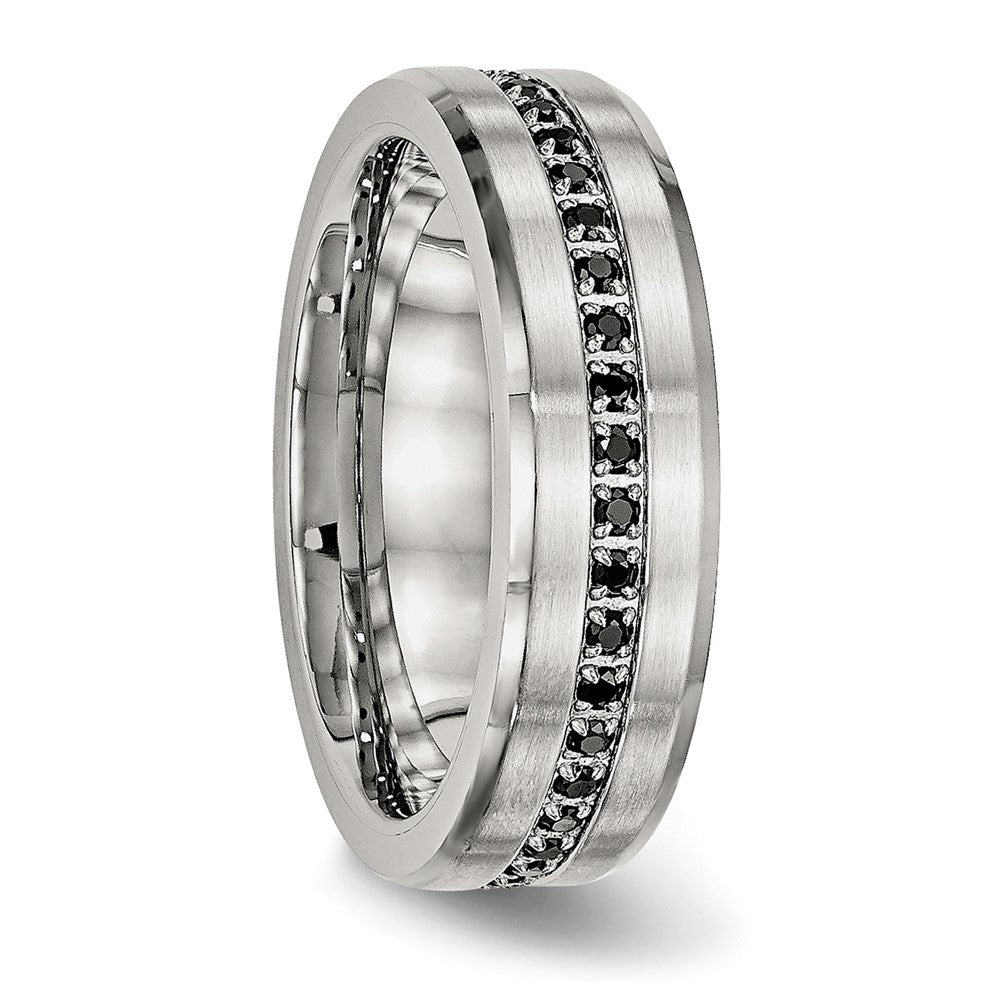 Buy Exclusive 6.5mm Chisel Stainless Steel Band with Polished Black CZ Accents