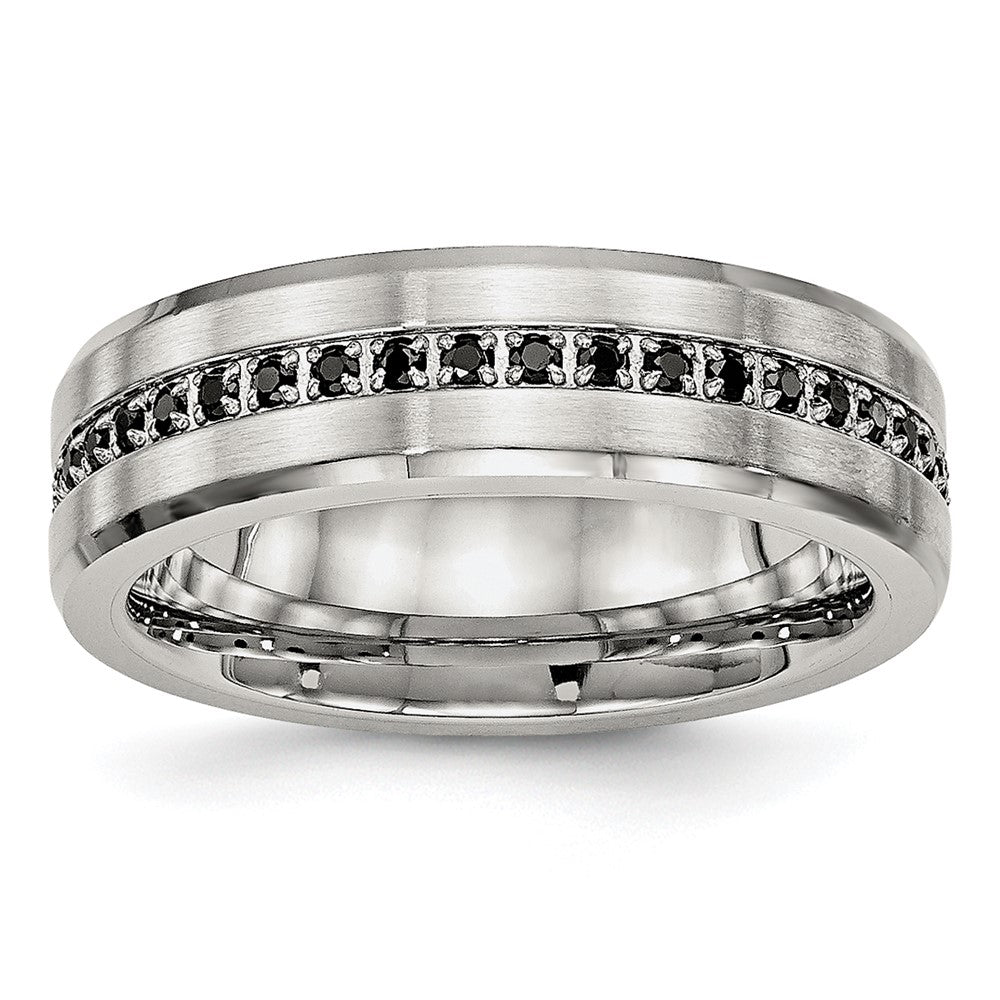 Buy Stylish 6.5mm Chisel Stainless Steel Band with Black CZ - Luxury Look!