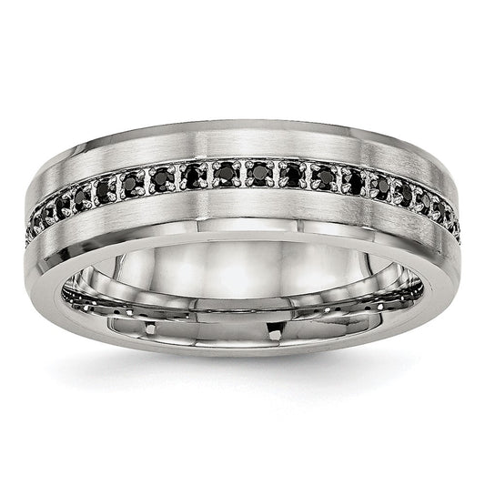 Buy Stylish 6.5mm Chisel Stainless Steel Band with Black CZ - Luxury Look!