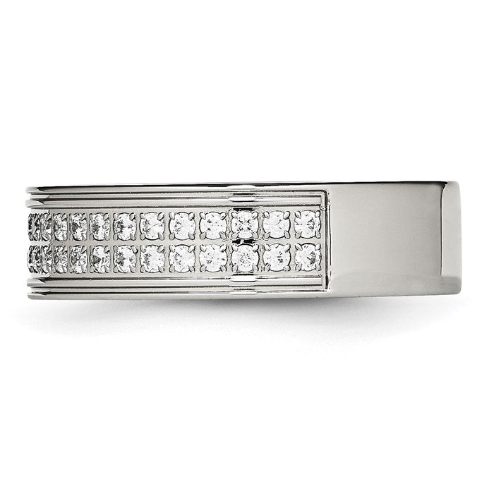 Buy Stylish 6.5mm CZ Accent Polished Stainless Steel Chisel Band - Luxury Value-3