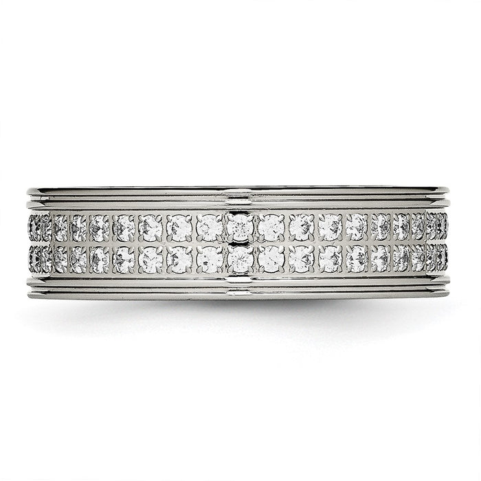 Buy Stylish 6.5mm CZ Accent Polished Stainless Steel Chisel Band-4