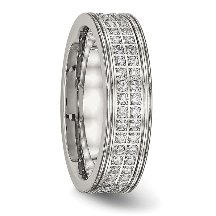 Buy Exclusive 6.5mm CZ Accent Polished Stainless Steel Chisel Band - Affordable Quality-5