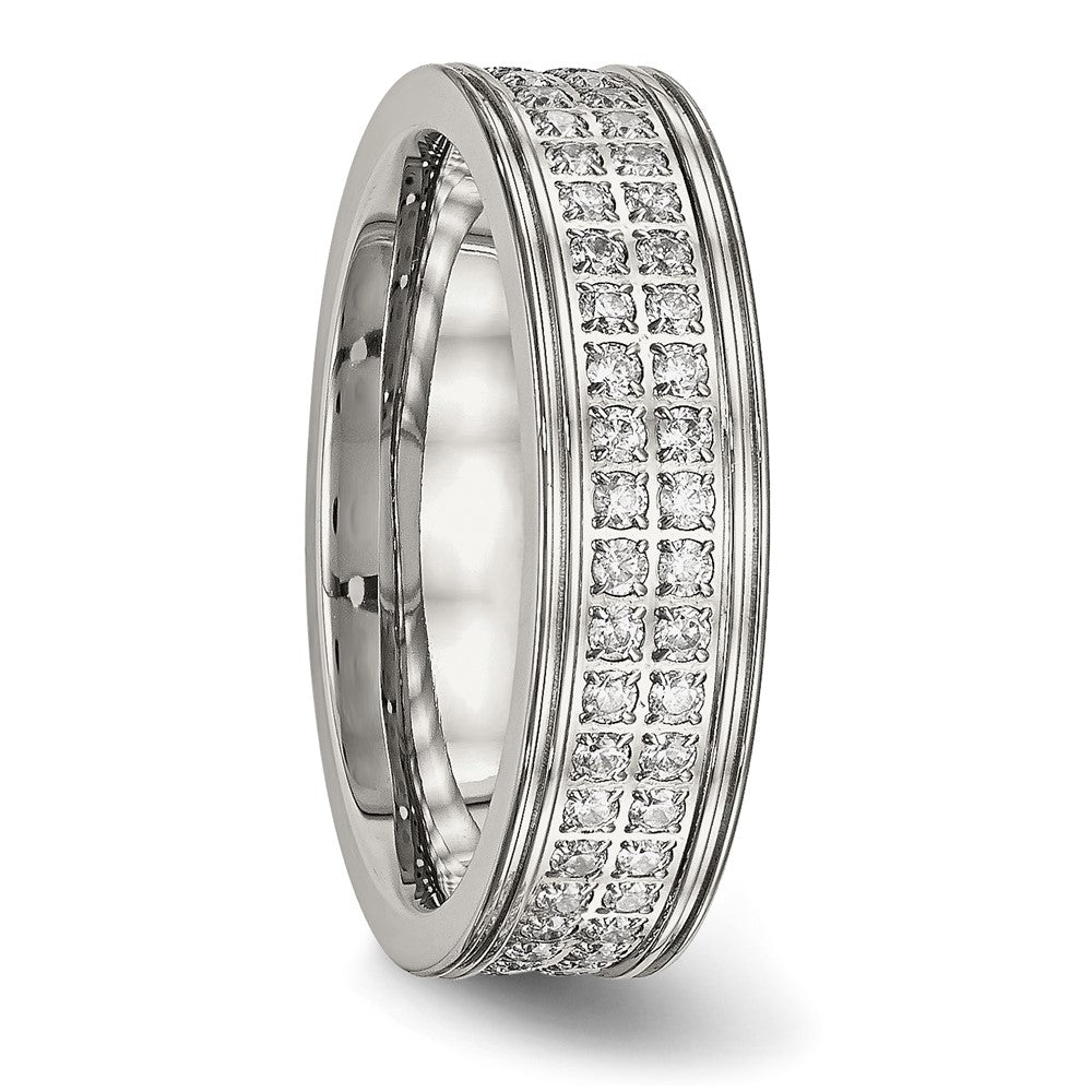Buy Exclusive 6.5mm CZ Accent Polished Stainless Steel Chisel Band - Luxury Style
