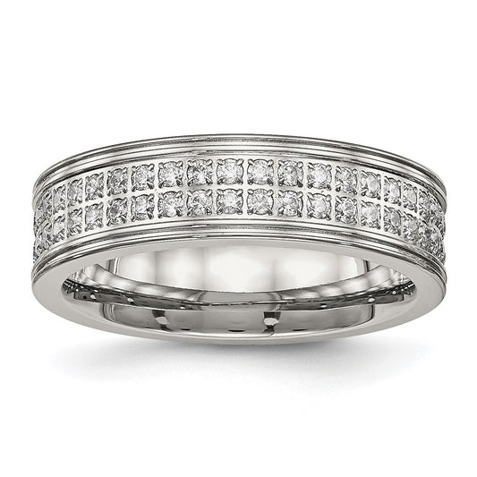 Buy Exclusive 6.5mm CZ Accent Polished Stainless Steel Chisel Band - Luxury Style