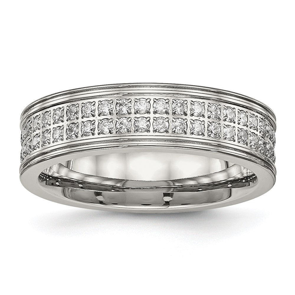 High-quality Polished Stainless Steel Chisel Band, 6.5mm CZ Accent - Stylish Value