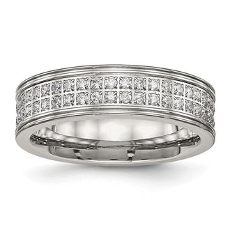 High-quality Polished Stainless Steel Chisel Band, 6.5mm CZ Accent - Stylish Value
