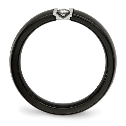 High-Quality Polished Stainless Steel Chisel Ring | Stylish Black Ceramic & CZ