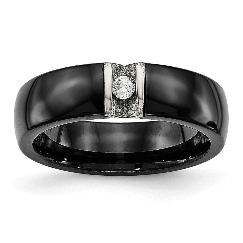 High-Quality Polished Stainless Steel Chisel Ring with CZ Accents - Stylish Value