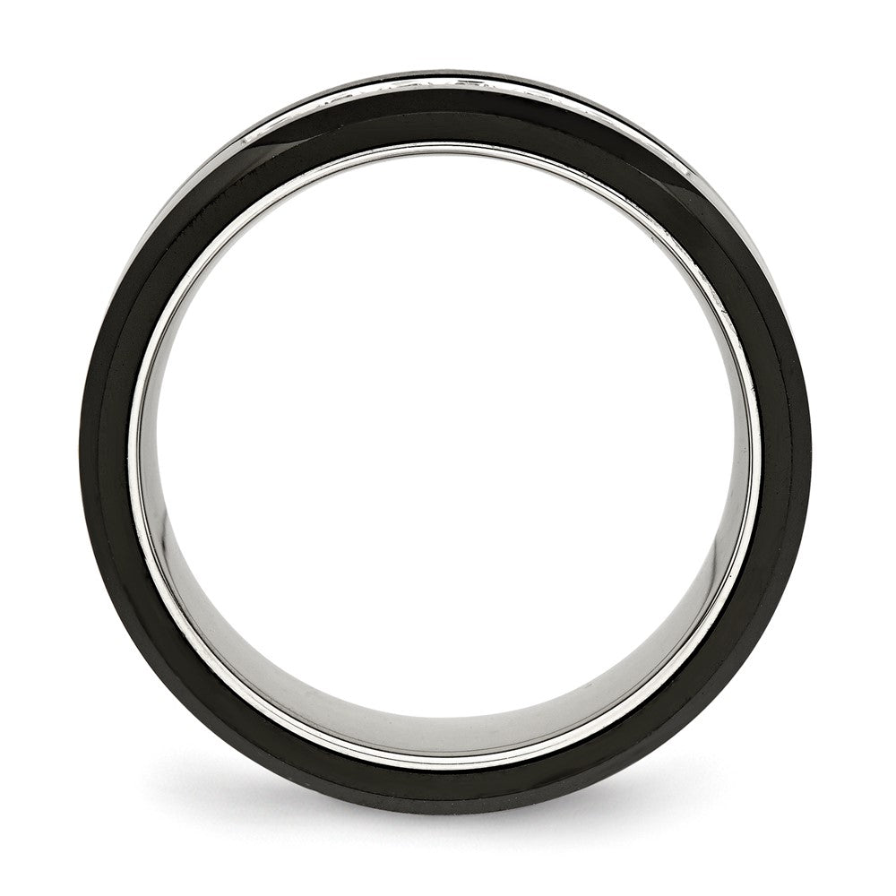 Buy Stylish Polished Black Ceramic Ring 8mm with CZ Accents & Beveled Edge