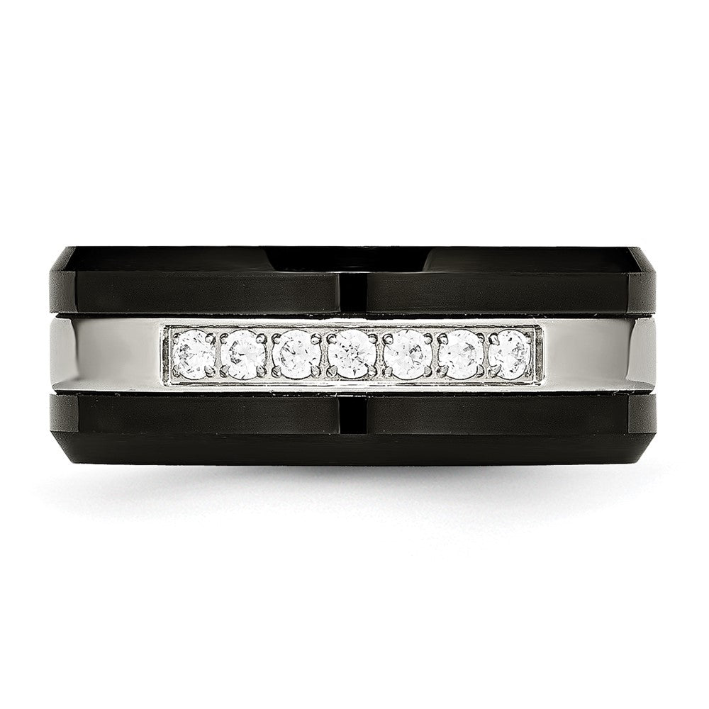 Buy Stylish Polished Black Ceramic Ring 8mm with CZ Accents & Beveled Edge