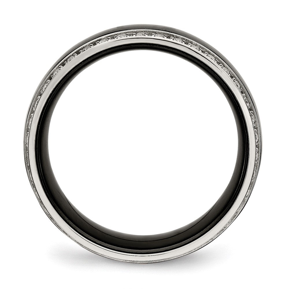 Buy Stylish Chiseled Stainless Steel Ring with Black Ceramic & CZ Accents