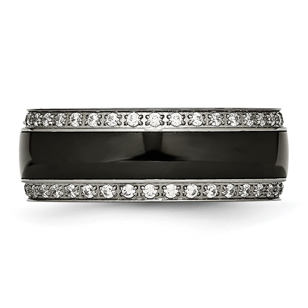 Buy Stylish Polished Stainless Steel Chisel Ring with Cubic Zirconia Accents