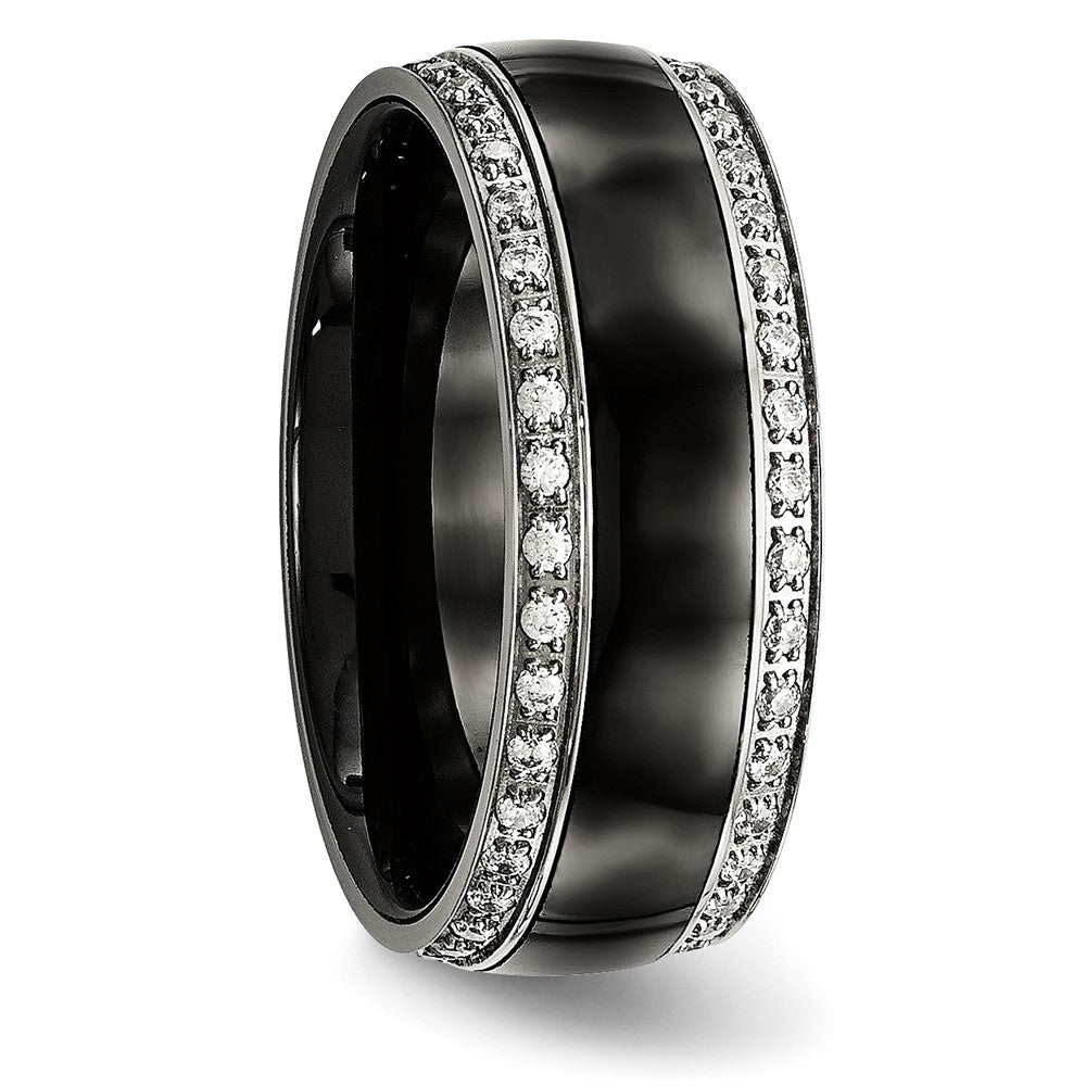 Buy Stylish Polished Stainless Steel Chisel Ring with Cubic Zirconia Accents