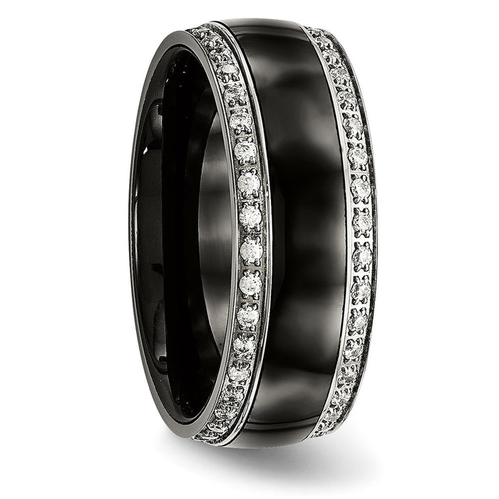 Buy Stylish Polished Stainless Steel Chisel Ring with Cubic Zirconia Accents-4