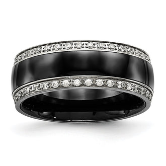 Buy Stylish Polished Stainless Steel Chisel Ring - 8mm, Black Ceramic & CZ
