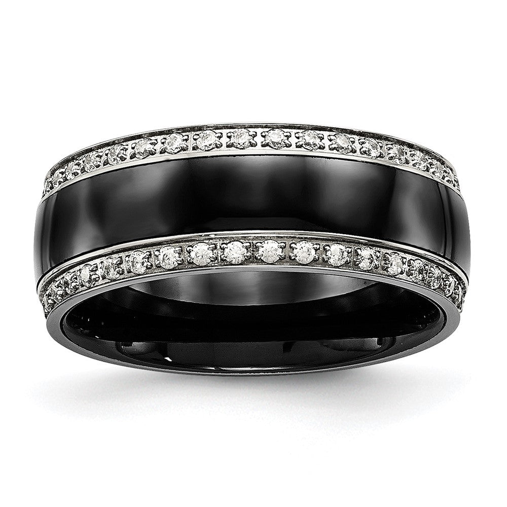 Buy Stylish Polished Stainless Steel Chisel Ring with Cubic Zirconia Accents