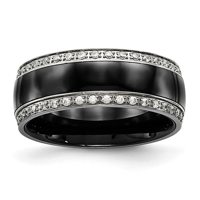 Buy Stylish Polished Stainless Steel Chisel Ring with Cubic Zirconia Accents-1